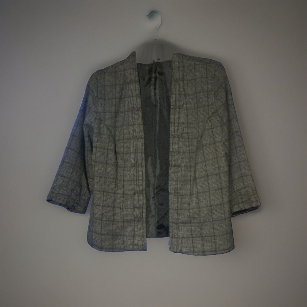 Christopher & Banks Womens Small Gray Black Plaid Blazer Suit Jacket Lined S